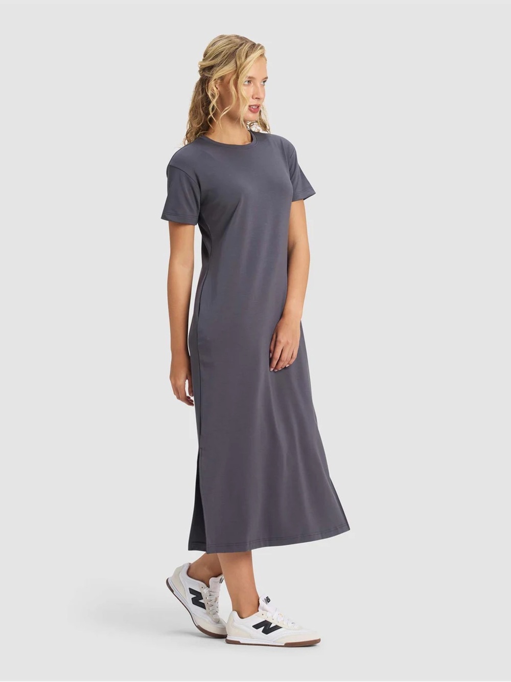 Kittenish Slate Gray Short-Sleeve Maxi Dress
